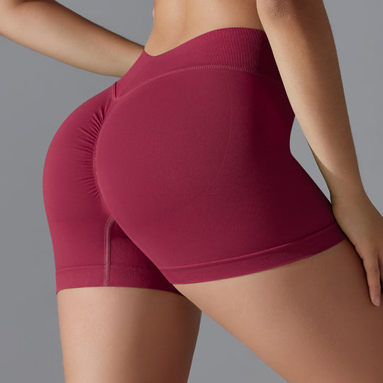 High Waist Knit Hip Raise Fitness Pants Back V Waist Women Running Skinny Yoga Pants Stretch Belly Compression Sports Shorts