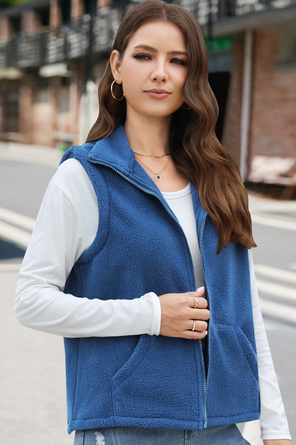 Women's Polar Fleece Zipper Collared Waistcoat