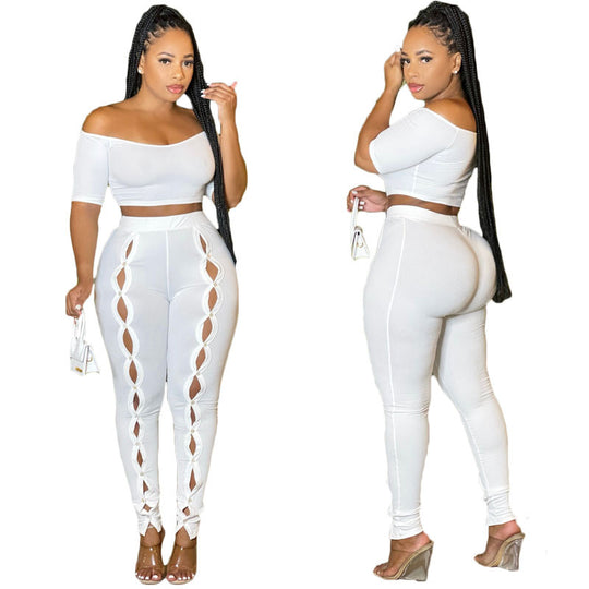 Women Clothing Summer Suit Sexy off the Shoulder Button Two Piece Pants