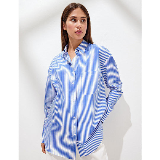 Solid Color Striped Shirt Summer Trendy Joker Loose Polo Striped Shirt