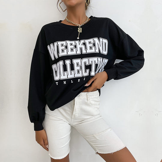 Autumn Women Clothing Long Sleeve Letter Graphic Crew Neck Sweater