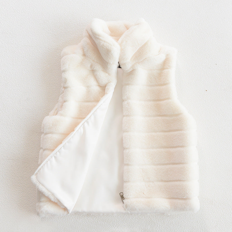 Autumn Winter Vest Faux Fur Vest Lady Stand Collar Artificial Fur Coat Lady Vest Cardigan