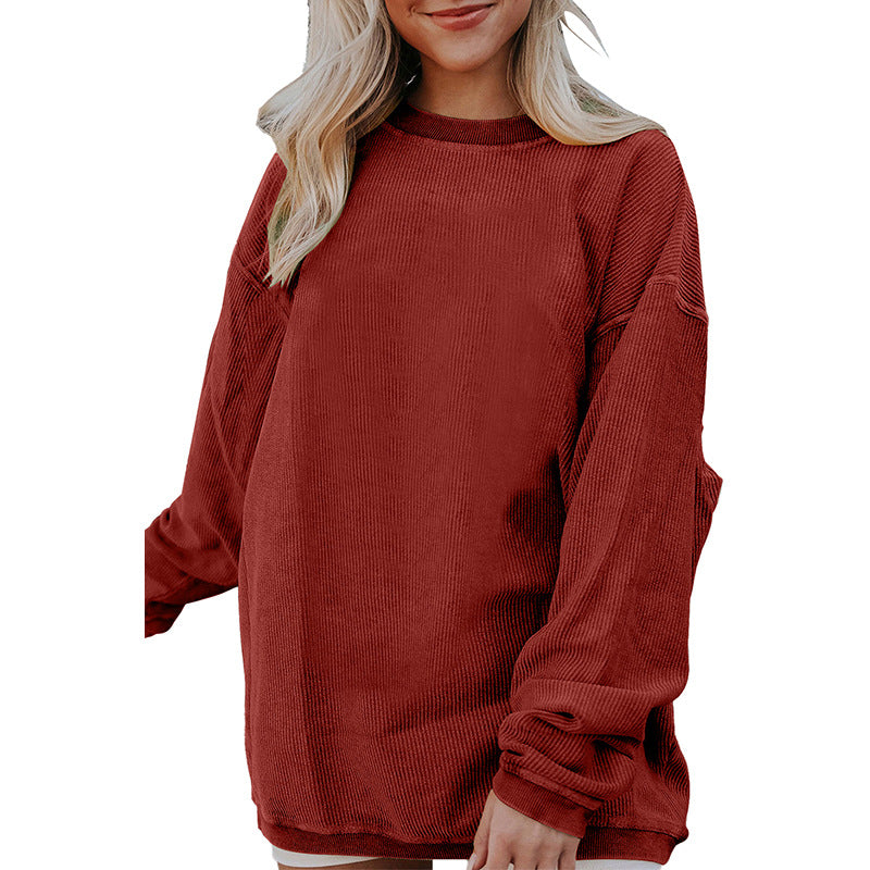 Letter Graphic Print Simple Hoodless Sweater Women Solid Color Long Sleeve Bottoming Shirt