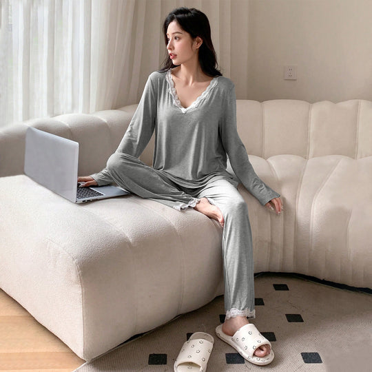 Simple Casual Homewear Autumn Winter Loose Comfortable Long Sleeve Pajamas Two Piece Set