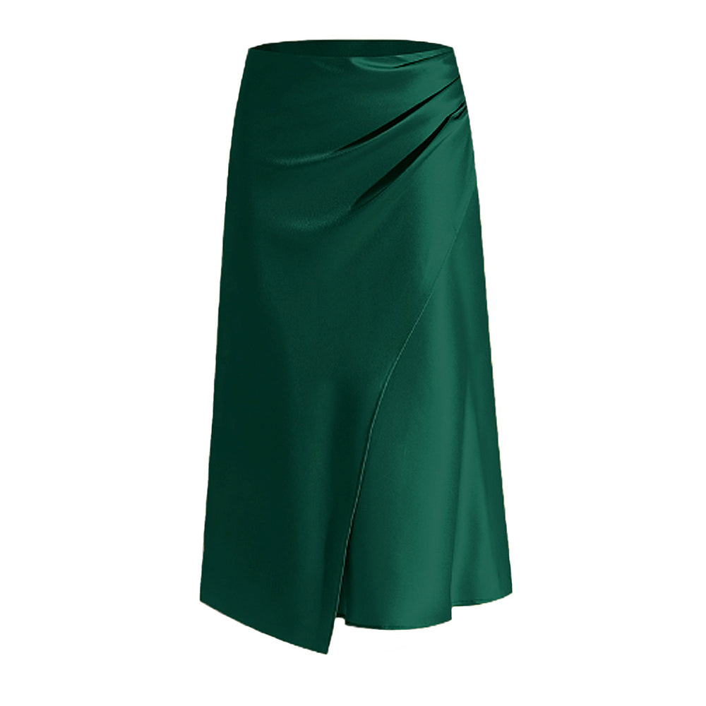 Women Clothing High Waist Satin Heap Pleated Split Dress Solid Skirt Zipper Fishtail Hip Skirt