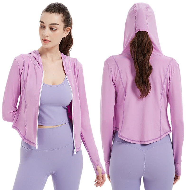 Sports Jacket Women High Elastic Hooded Quick Drying Top Violently Sweat Running Training Yoga Clothes Coat