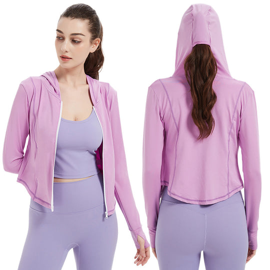 Sports Jacket Women High Elastic Hooded Quick Drying Top Violently Sweat Running Training Yoga Clothes Coat