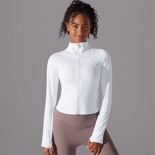 Stitching Fitness Zipper Skin Friendly Slim Fit Breathable Yoga Clothes Women Quick Drying Coat Sports Fitness Workout Long Sleeve