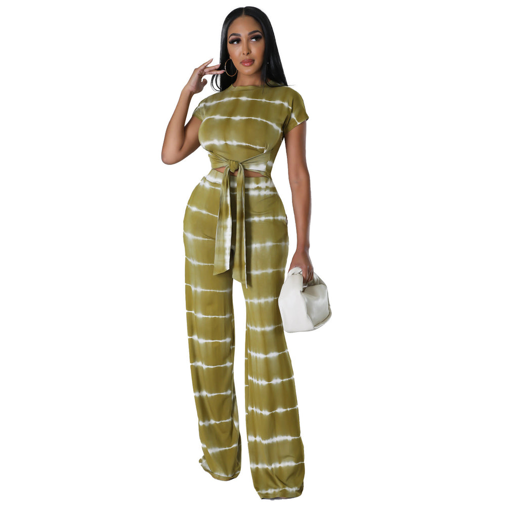 Women Clothing Casual Printing Suit Wide Leg Pants Trousers Two Piece Suit