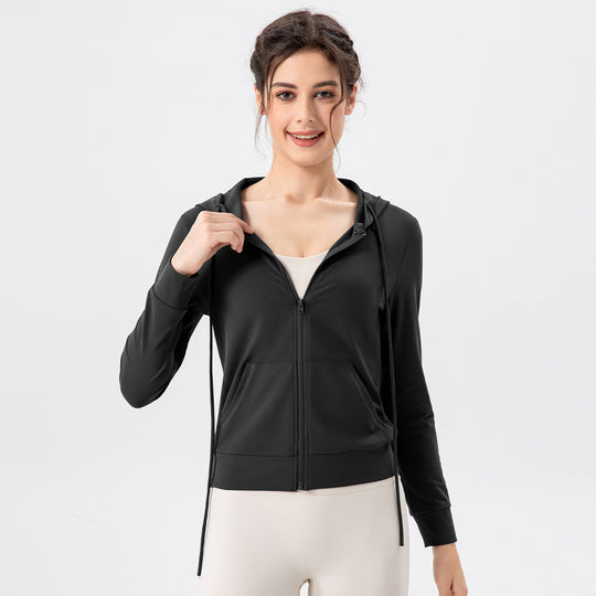 Autumn Yoga Jacket Hooded Slim Fit Workout Clothes High Elastic Breathability Nude Feel Running Exercise Coat