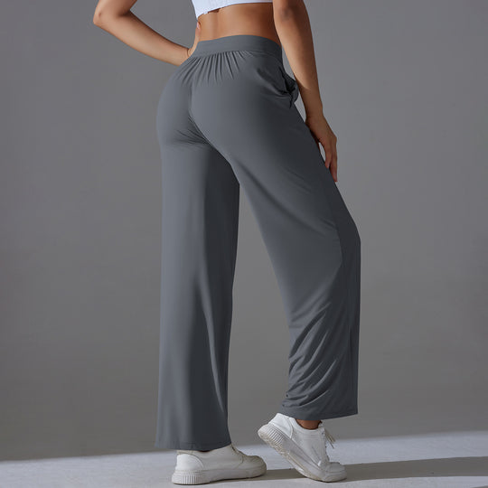 High Waist Cool Feeling Sun Proof Trousers Sports Drawstring Wide Leg Pants Loose Nude Feel Trousers All Matching Fitness Yoga Pants Women