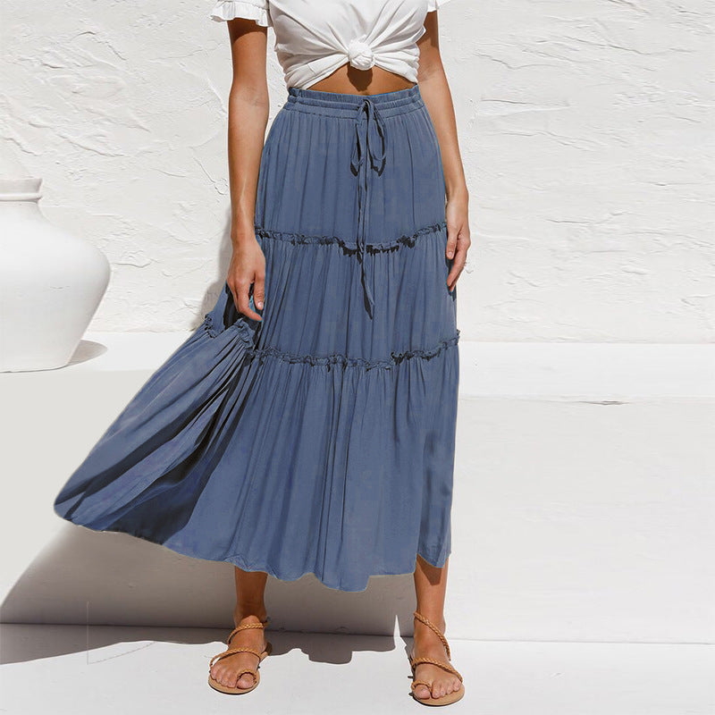 High Waist Slimming Cotton Linen Skirt Spring Summer Solid Color Simple Pleated Irregular Asymmetric Skirt
