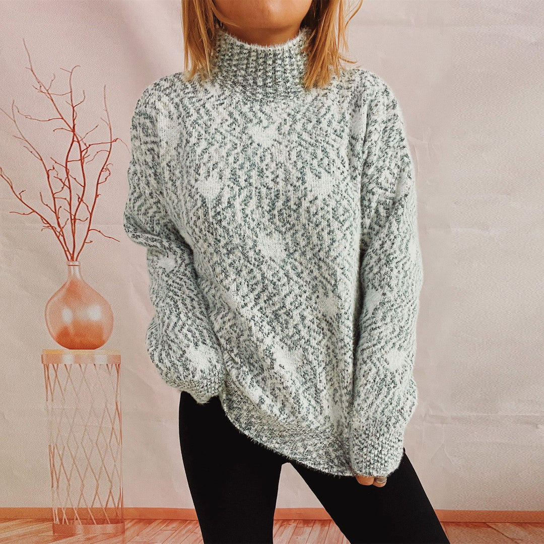 Autumn Winter Chenille Half Turtleneck Knitted Pullover Love Jacquard Long Sleeve Sweater