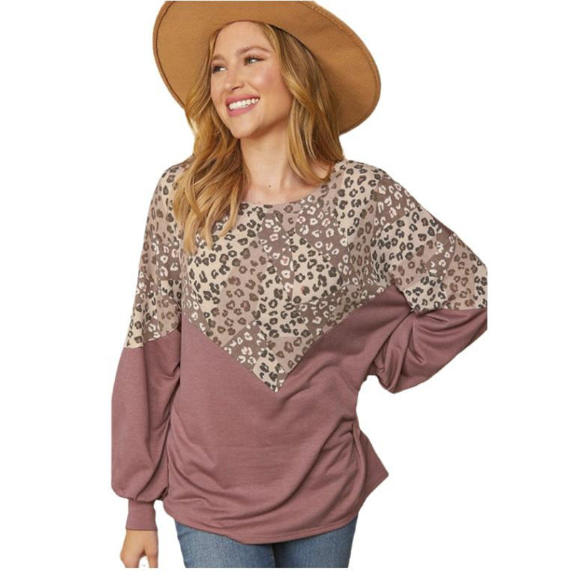 plus Size Leopard Print Multicolor Hoodie Women Autumn Loose round Neck Long Sleeve Top Women