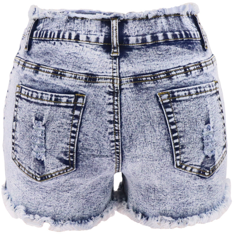 Spring Summer Bleached Snowflake Women Denim Shorts