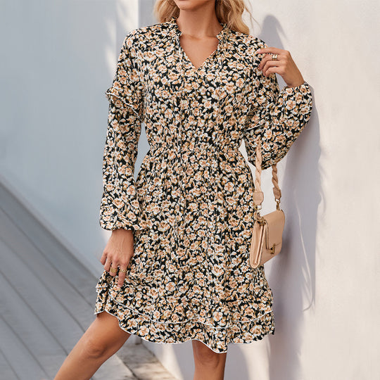 Women Printed Splicing Long Sleeve Printed Dress