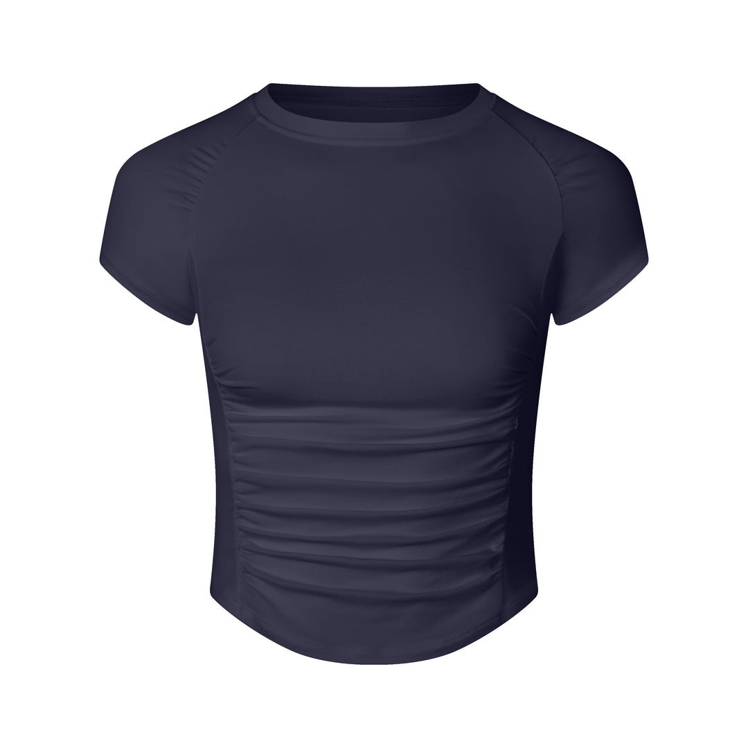 Breathable Quick Drying Exercise Top Women Pleated Short Sleeved T shirt Running Training Clothes Slimming Cool Fitness Clothes Yoga Clothes