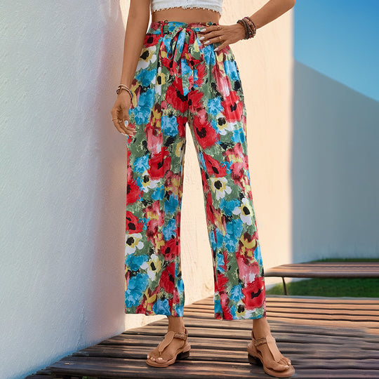 Summer Women Clothing Bohemian Holiday Straight Leg Pants Women