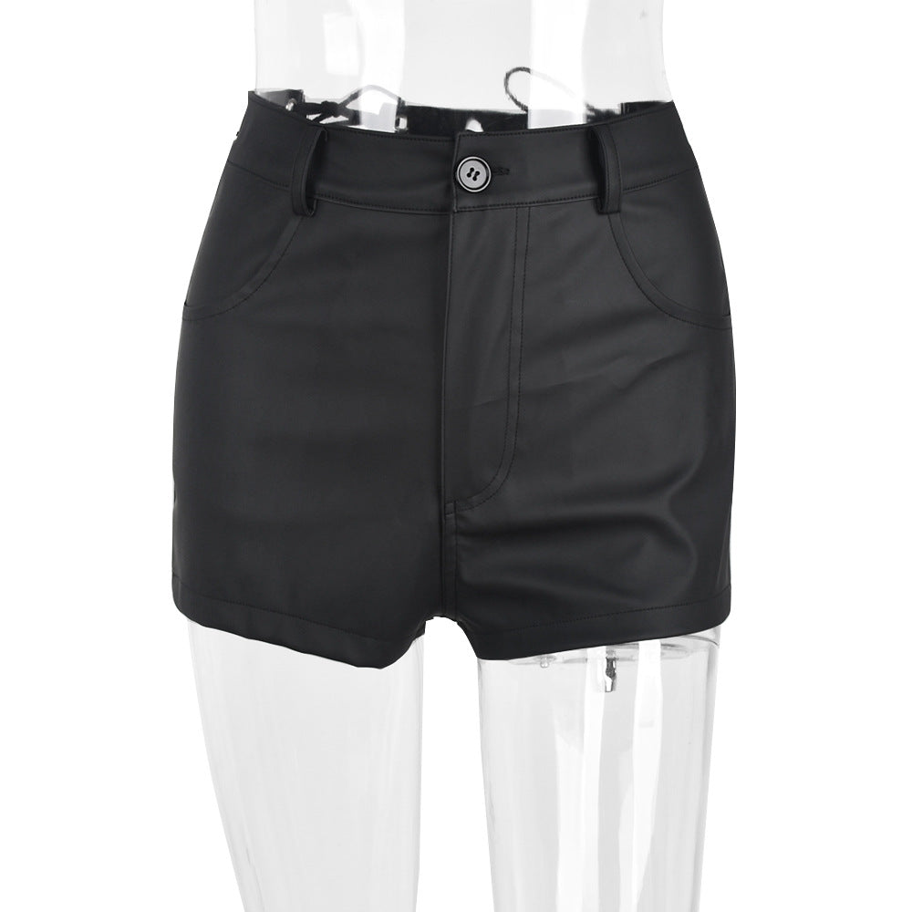 Summer Hollow Out Cutout Out Tied Faux Leather Matte Personality Tights Shorts