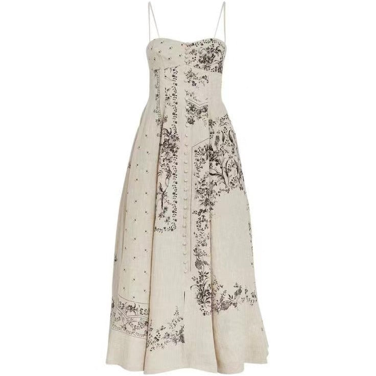 Women Elegant Graceful Spaghetti Strap Floral Print Dress