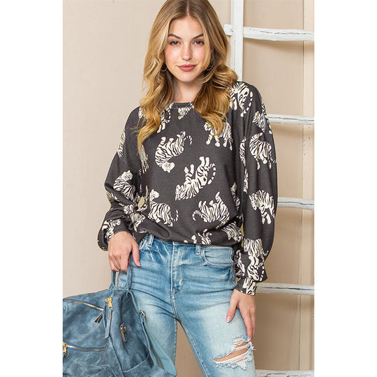 Autumn Loose Pullover Women Personalized Animal Floral Print Long Sleeve Pullover Women