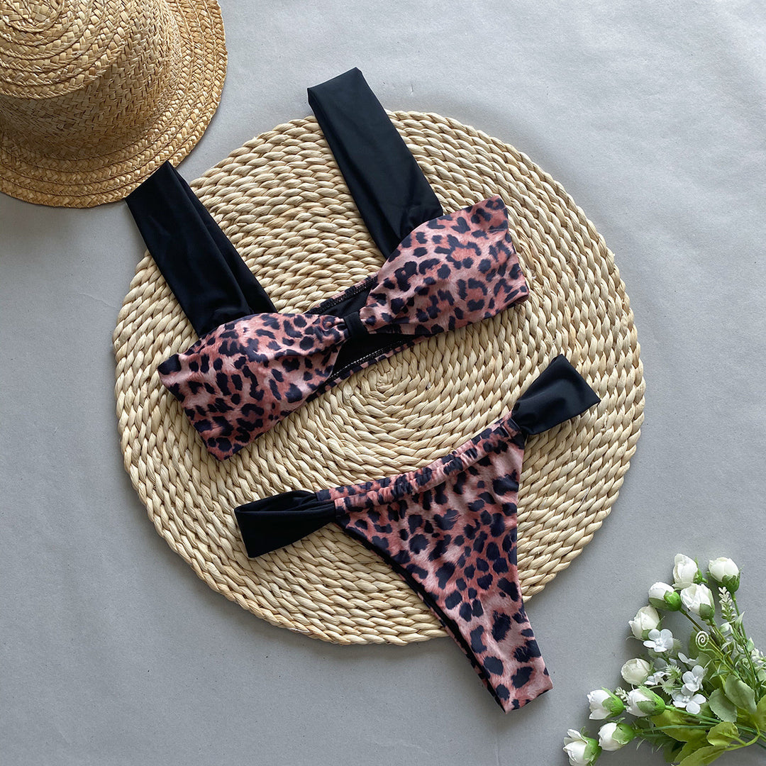 Bikini Bikini Leopard Print Tube Top Sexy Split Women Swimsuit Swimsuit