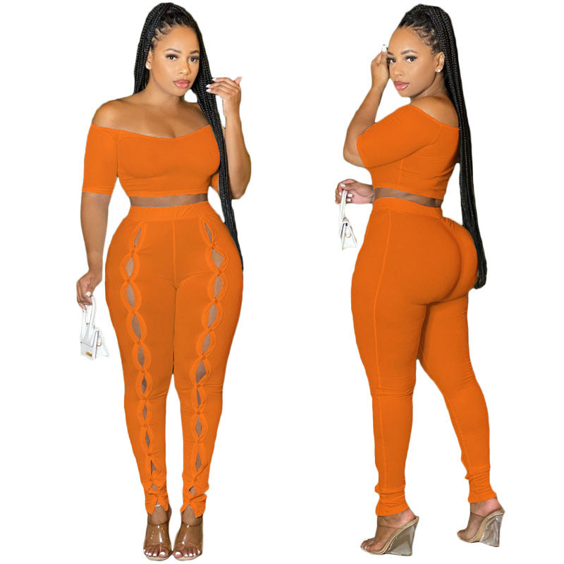 Women Clothing Summer Suit Sexy off the Shoulder Button Two Piece Pants