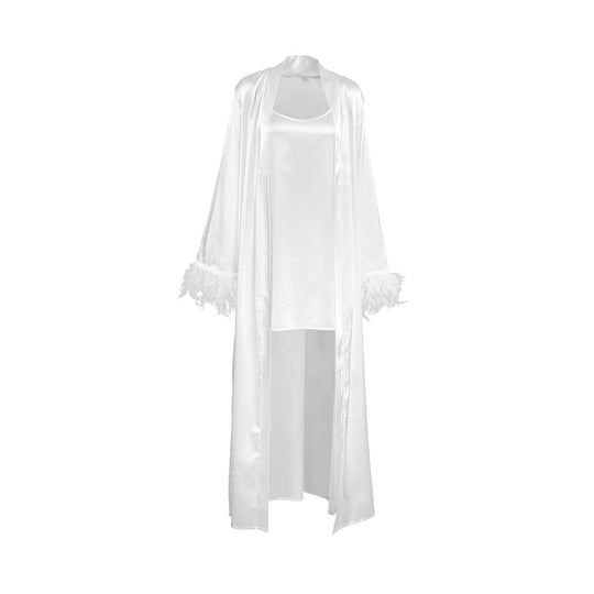 Autumn Winter Light Luxury White Feather Comfortable Loose Strap Nightgown Nightgown Two Piece Home Wear