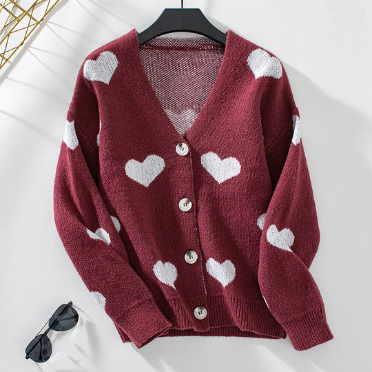 Women Knitwear Autumn Winter Love Single Breasted Loose Sweater Cardigan Women