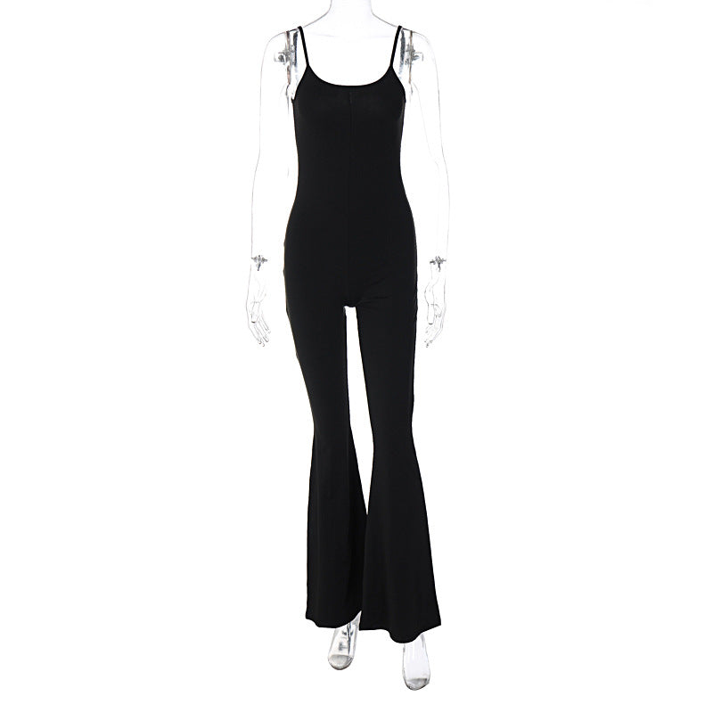 Women Clothing Spring Sexy U Collar Backless Slim Fit Solid Color Sling Jumpsuit