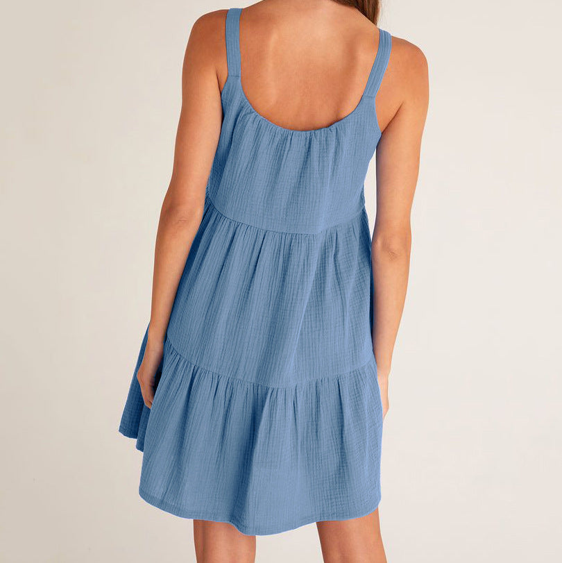 Summer Cotton Linen Sexy Nightgown Spaghetti Straps Sleeveless Short Nightdress Can Be Worn outside Casual Pajamas