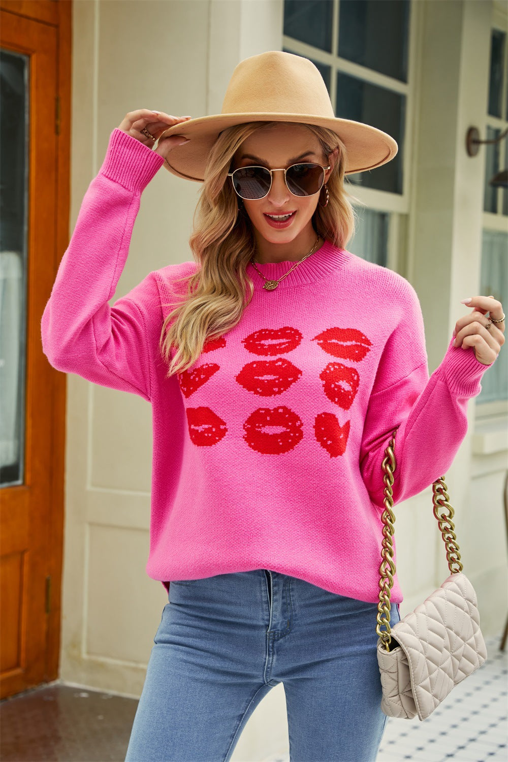 Winter Women Valentine Day round Neck Sweater Clothing Pullover Love Sweater