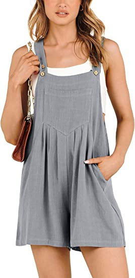 Women Cotton Linen Loose Casual One Piece Wide Leg Romper