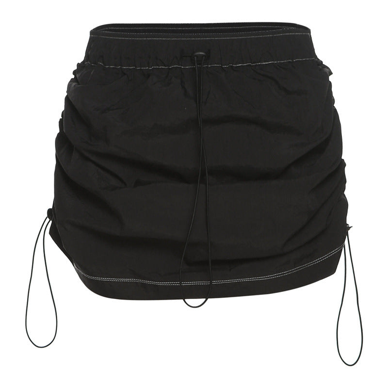 Spring Trendy Women Clothing High Waist Slim Drawstring Bag Hip All Match Skirt