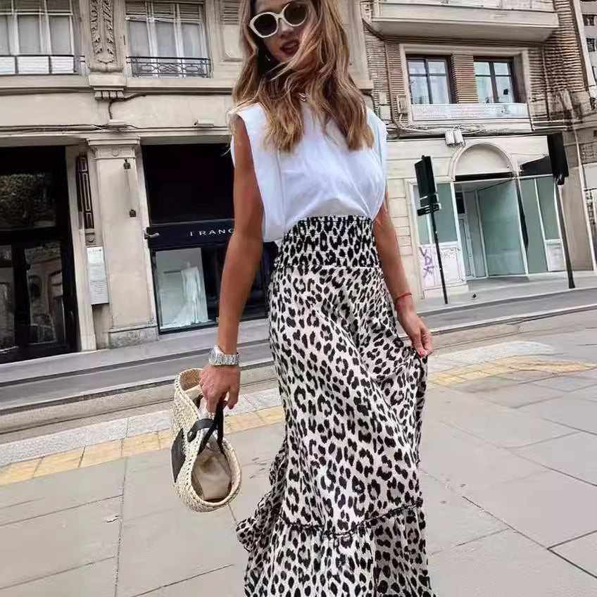 Spring Summer Skirt Internet Celebrity Leopard Print Big Hem Skirt Women