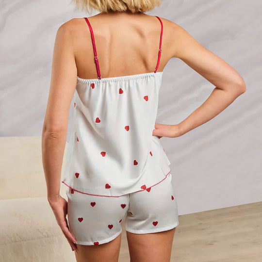 Summer Sexy Suspenders Heart Printing Ladies Homewear Soft Comfortable Cool Pajamas Two Piece Set