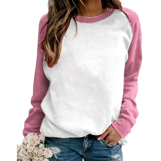 Autumn T Shirt Contrast Color Women Pullover Long Sleeve Simple Women Pullover