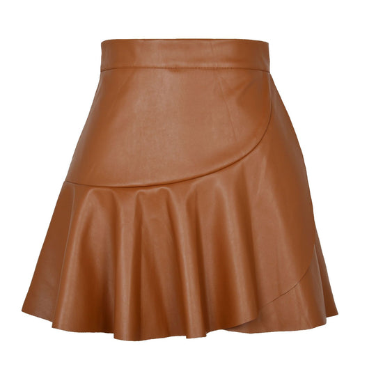 High Waist Ruffles Irregular Asymmetric Leather Skirt Skirt Sexy Sexy Faux Leather Skirt Women Clothing