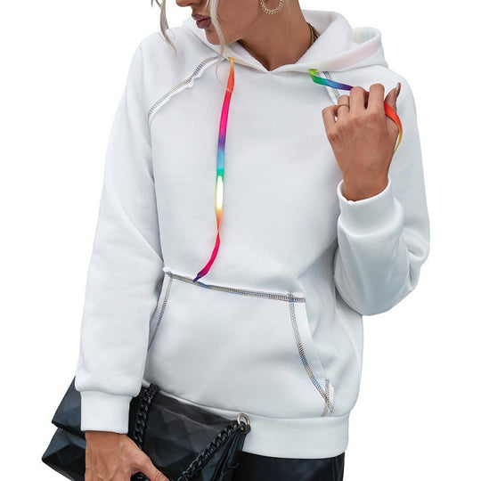 Loose Casual Hooded Rainbow Ribbon Multicolor Top Women Hoodie