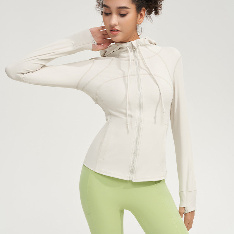 Yoga Clothes Women Long Sleeved Zipper Hooded Running Sports Fitness Top Fitness Yoga Jacket