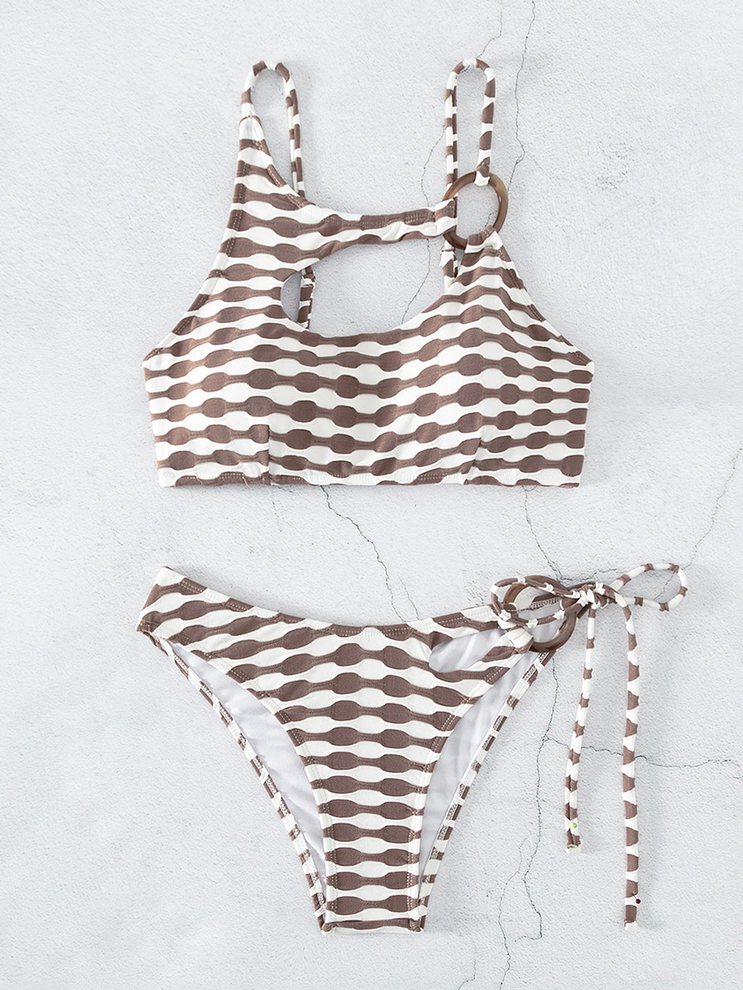 Sexy Three Point Women Swimsuit Hollow Out Cutout Striped One Side Strap Beach Bikini