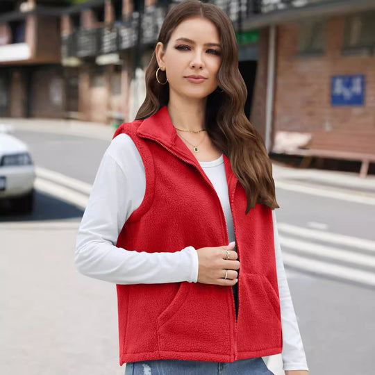 Women's Polar Fleece Zipper Collared Waistcoat