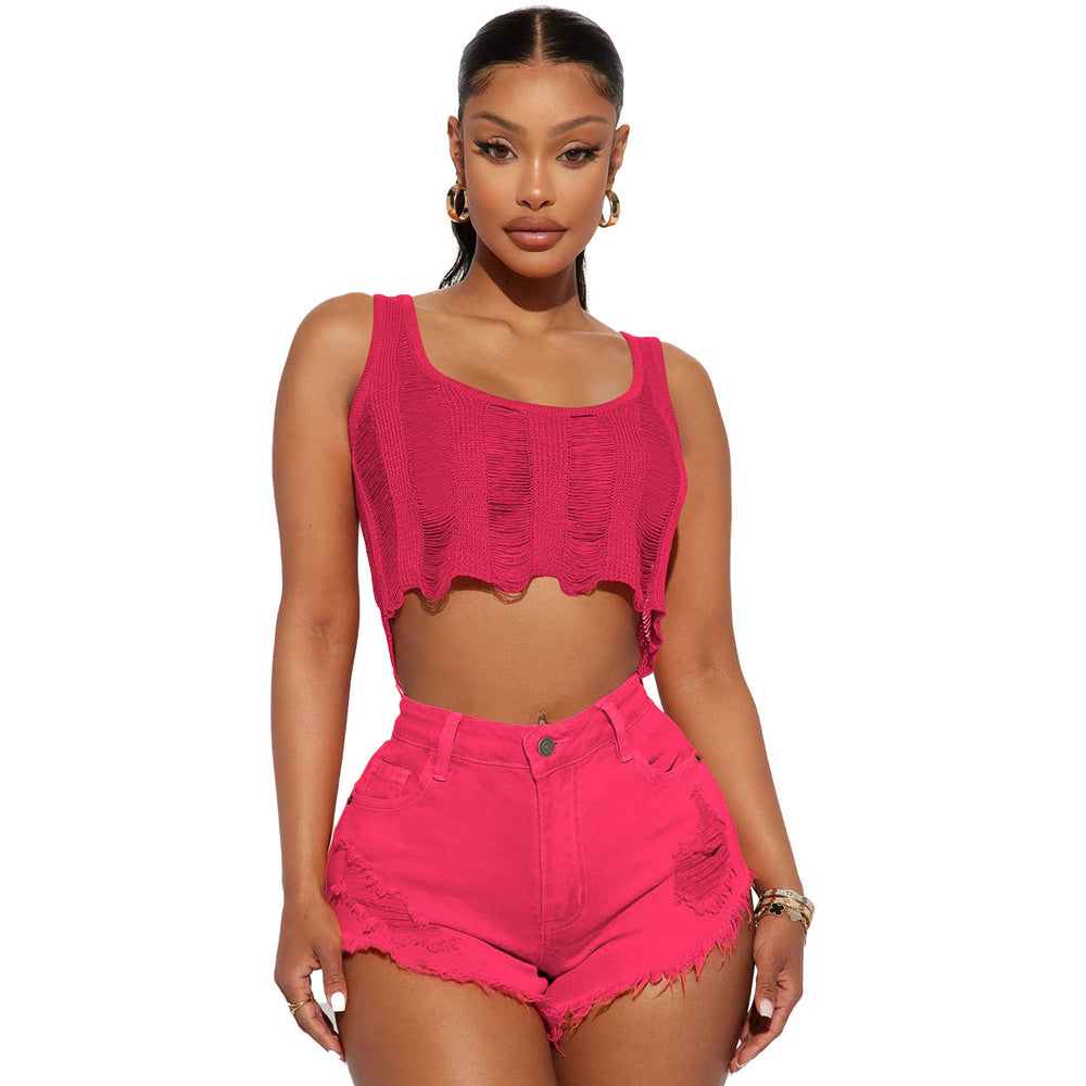 Women Clothing Casual Ripped Burr Denim Shorts