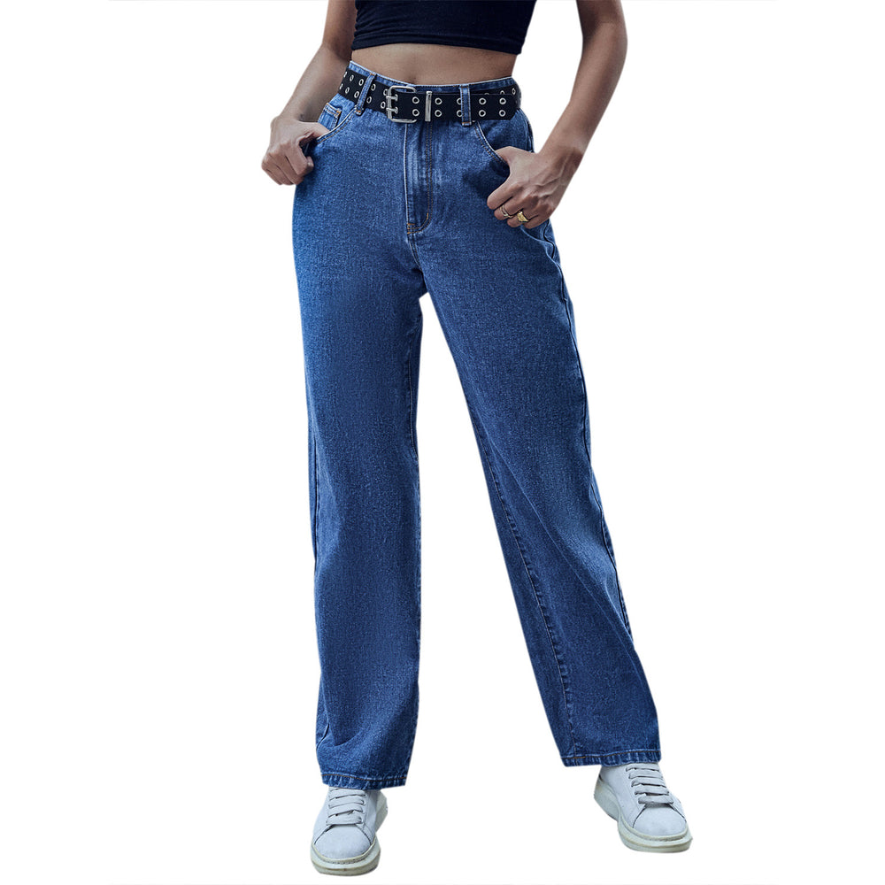 Women Clothing Straight High Waist Jeans Zipper
