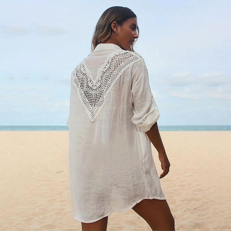 Lace Bamboo Shirt Beach Cover up Sexy Cutout Sun Protection Bikini Cover