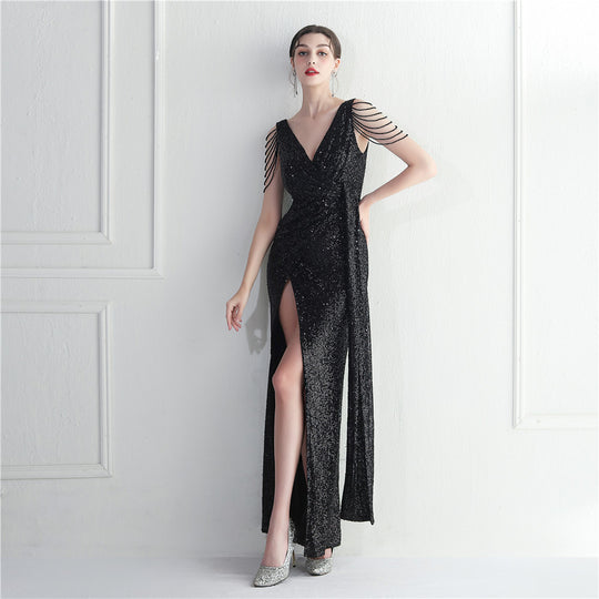 Handmade Beaded Dress Socialite Car Model Dinner Performance Long Evening Dress