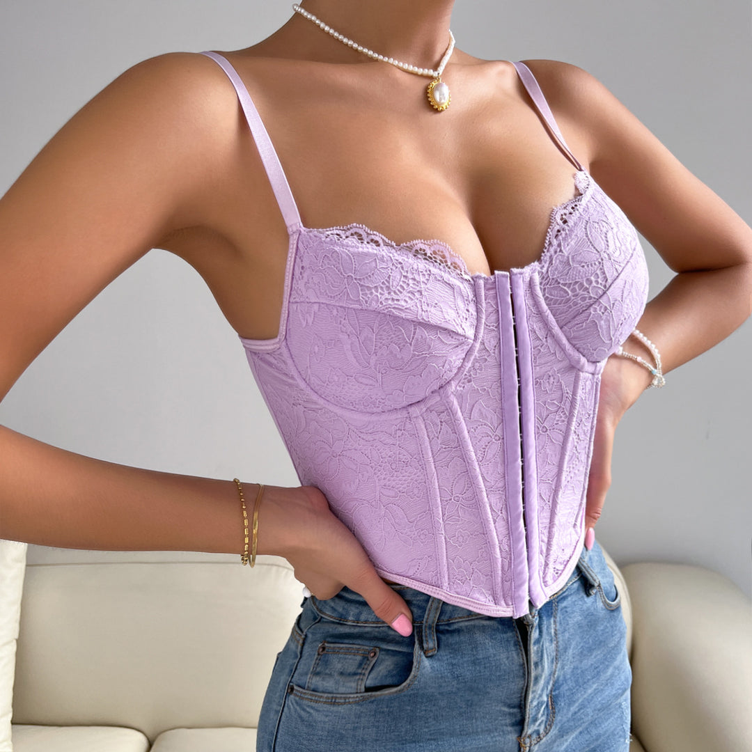 Summer Lace Breasted Rhombus Boning Corset Design Sling Lilac Sexy Vest