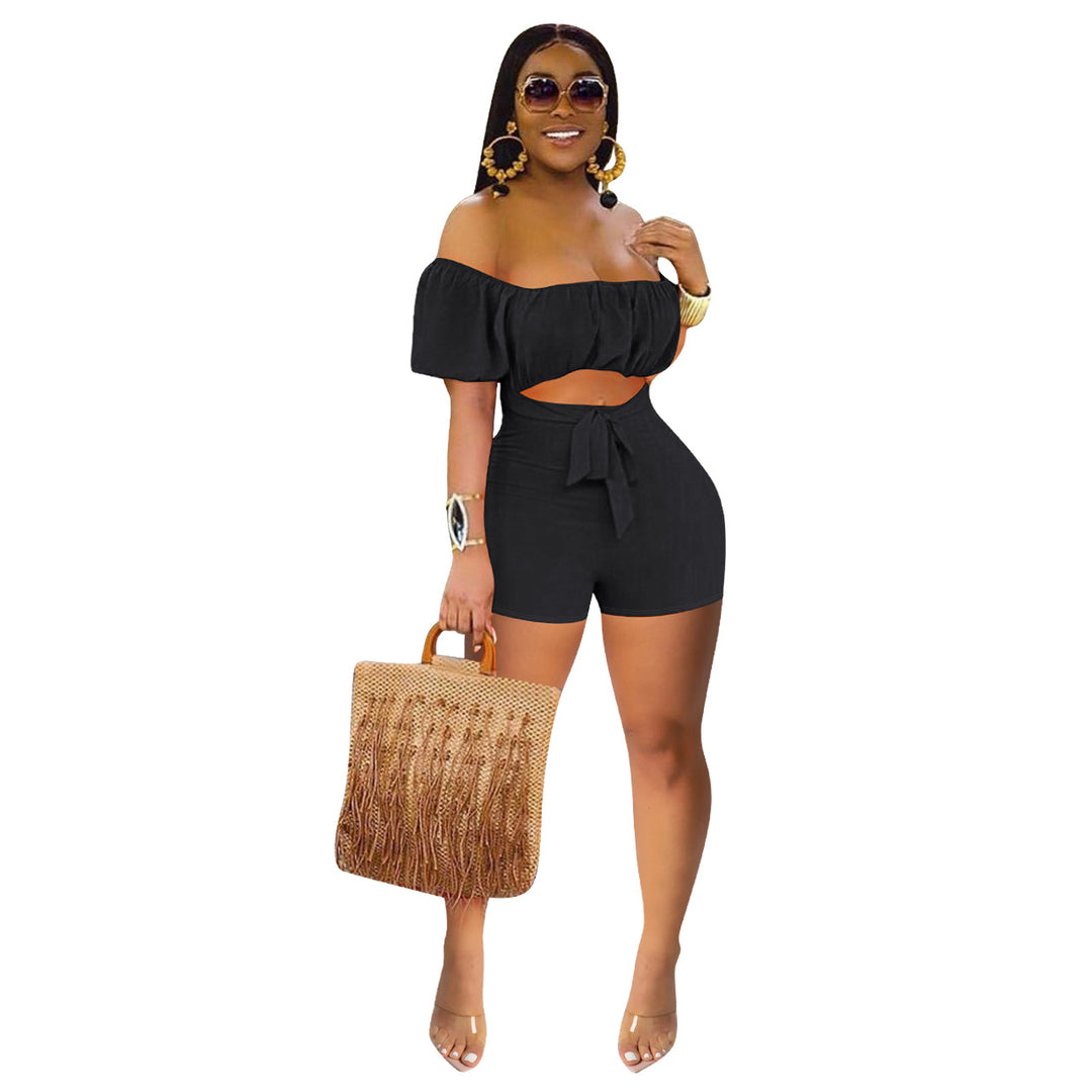 Women Clothing  Solid Color Backless off-Shoulder One-Piece Casual Wide-Leg  Romper