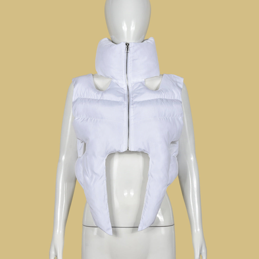 Cotton Padded Coat Stand Collar Zipper Sleeveless Cotton Filled Short Shipment Coat for Women