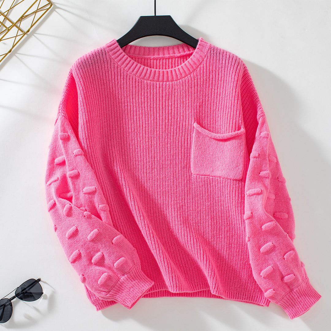 Solid Color Pocket Pullover Women Knitted Sweater Autumn Winter Women Clothing Sweater Top